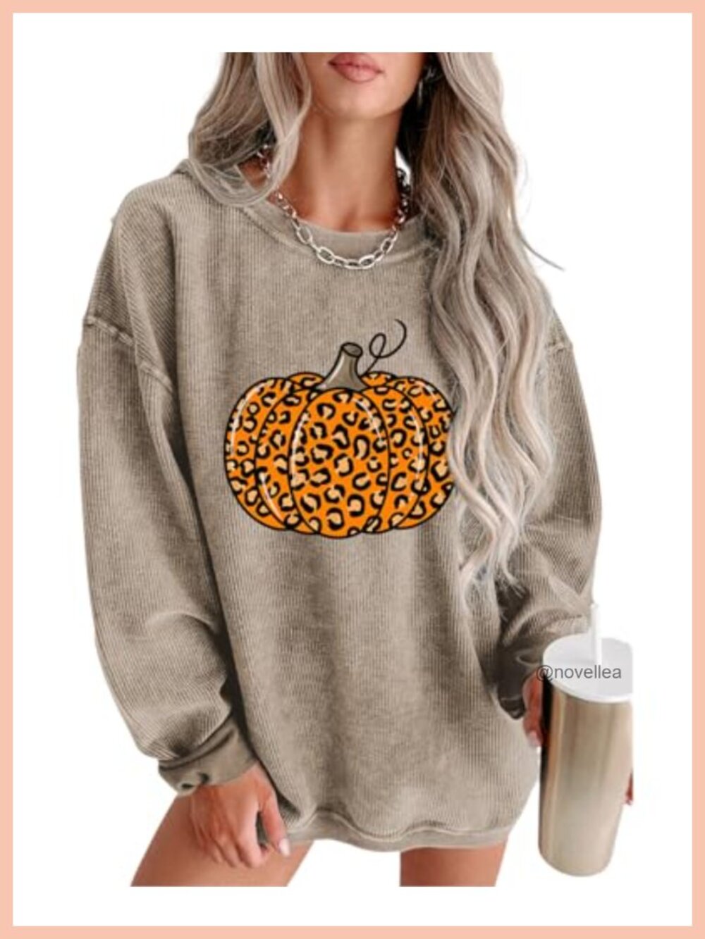 SELINK Womens Corduroy Corded Oversized Crewneck Pullover Sweatshirt